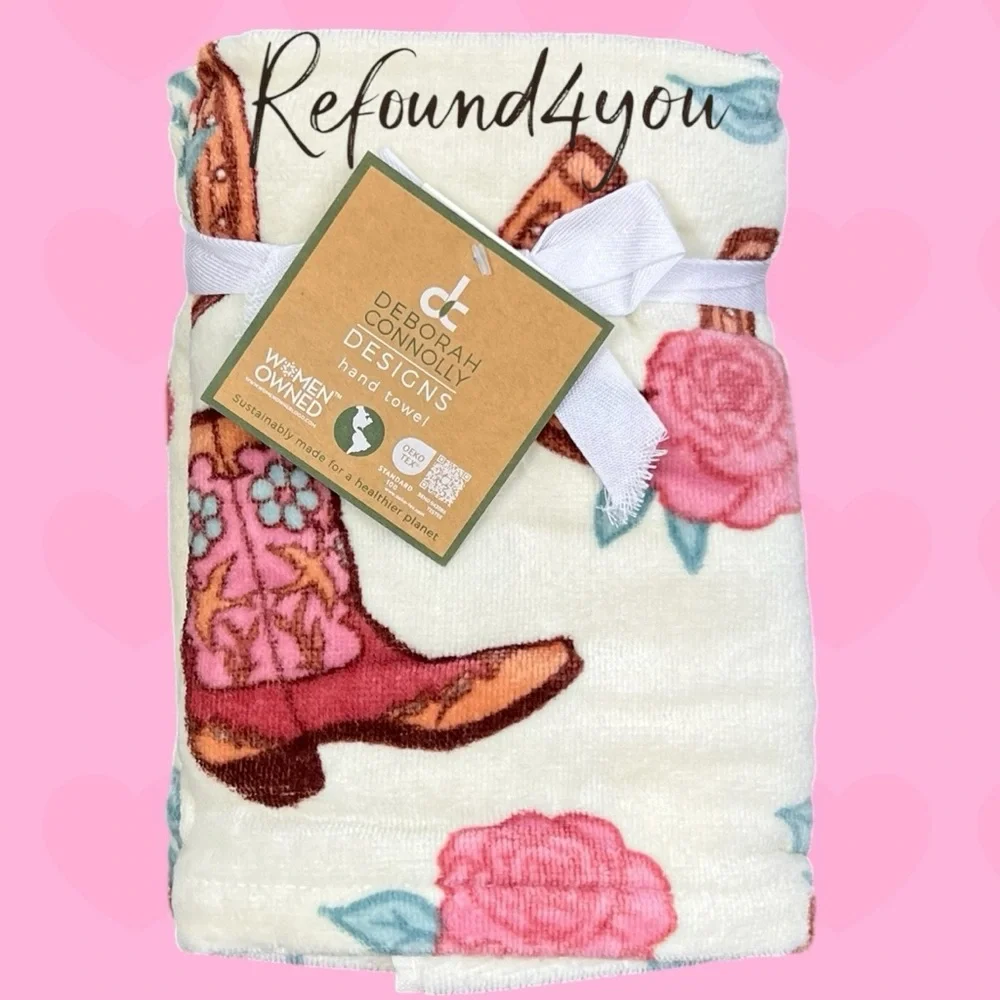 Deborah Connolly - ‘Cowboy Boots & Roses’ Hand Towels (2). NWT. Firm!